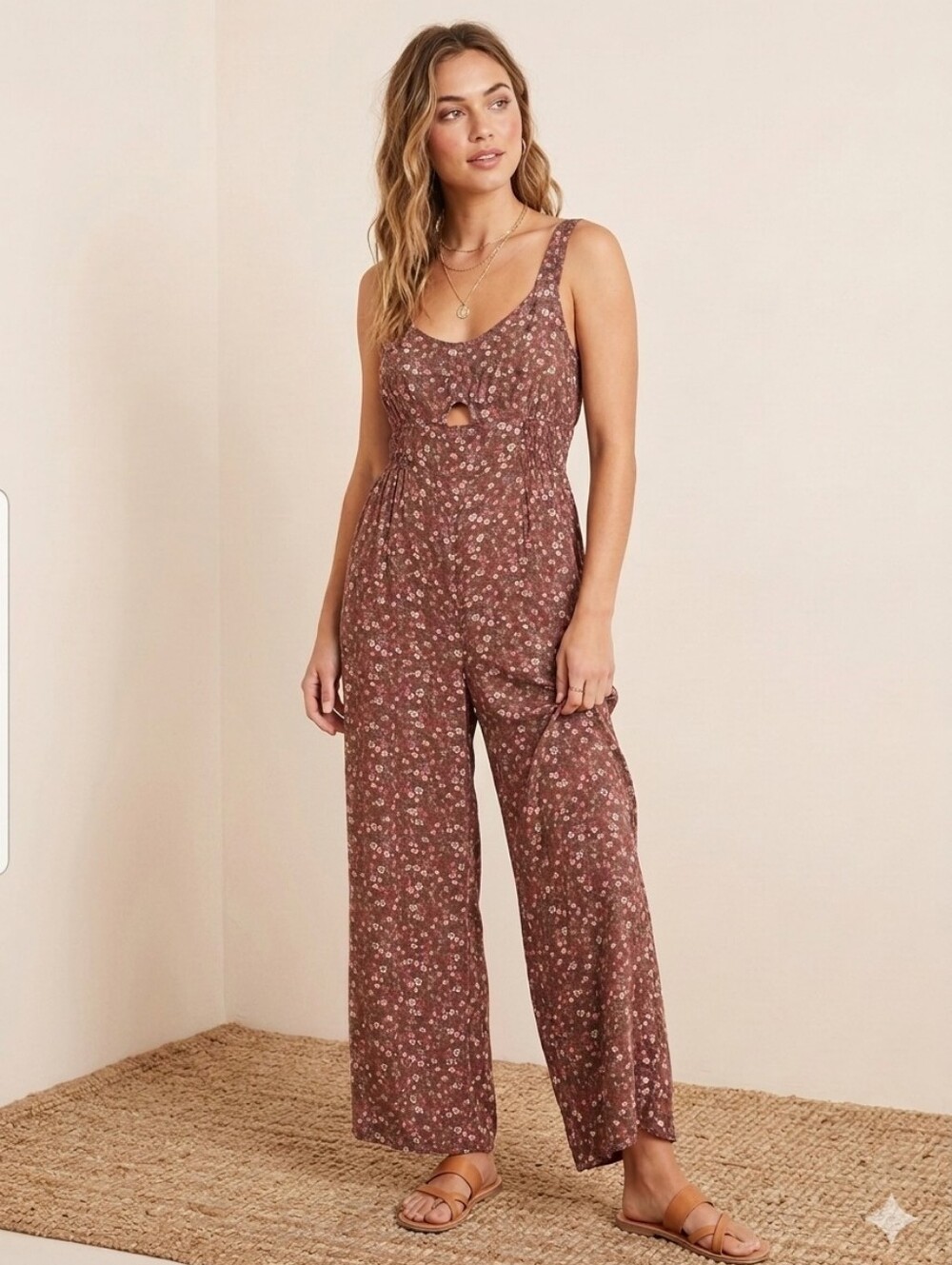 Aeropostale Cottagecore Ditsy Floral Wide Leg Jumpsuit Boho Whimsigoth M - Picture 1 of 9